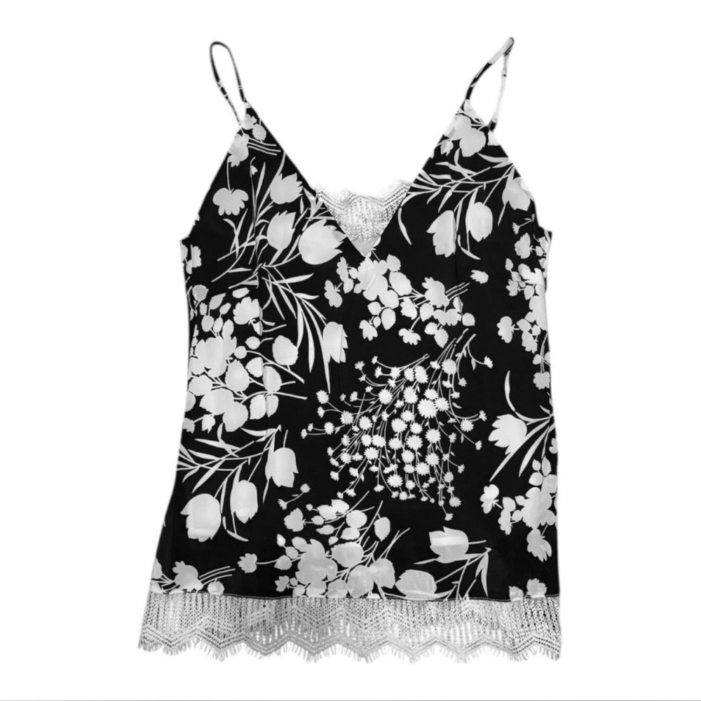 NWT Gold Hawk Silk Chic Black and White Floral Camisole size Medium